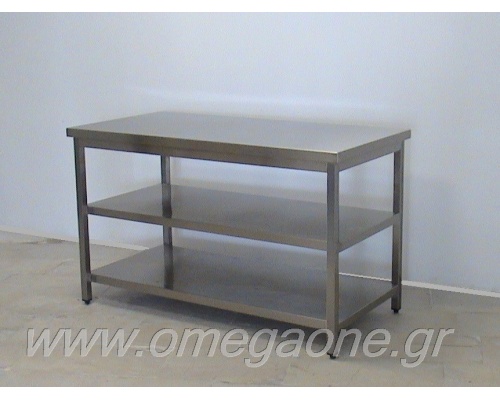 Stainless Steel Centre or Wall Table with 2 shelves 