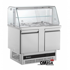 Kühltisch Pizza-Saladette mit Glasaufbau außen 1080x700x1300 mm 