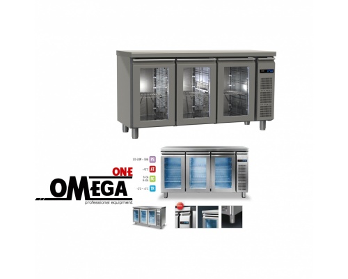 Kühltisch ohne Aggregat mit 3 Glastüren maße 1595x700x865 mm GN 1/1 Serie 70
