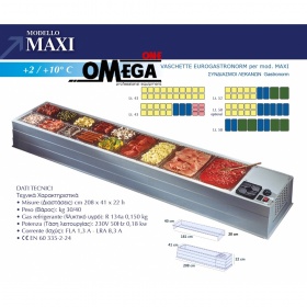 Tisch-Kühlvitrine/Salatbar Pizzakühlaufsätze Größe 2080x410x220 mm mod. MAXI