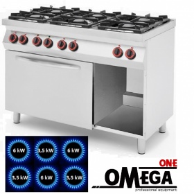 6 Burner Gas Stove with Static Gas Oven GN 1/1 + Gas Grill