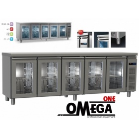 Kühltisch ohne Aggregat mit 5 Glastüren maße 2495x700x865 mm GN 1/1 Serie 70 