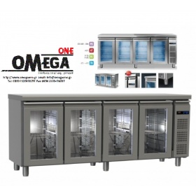 Kühltisch ohne Aggregat mit 4 Glastüren maße 2045x600x865 mm Serie 60 