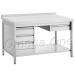 Edelstahl Tisch mit 1 Ablageboden. Modelle mit einer Aufkantung als Standard verfügbar.